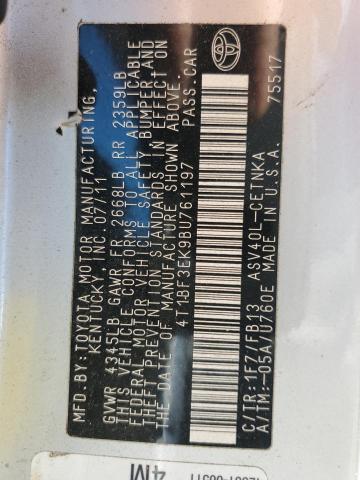 4T1BF3EK9BU761197 - 2011 TOYOTA CAMRY BASE Gümüş foto 12