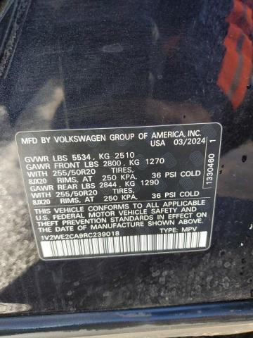 1V2WE2CA9RC239018 - 2024 VOLKSWAGEN ATLAS CROS SE Чорний фото 12