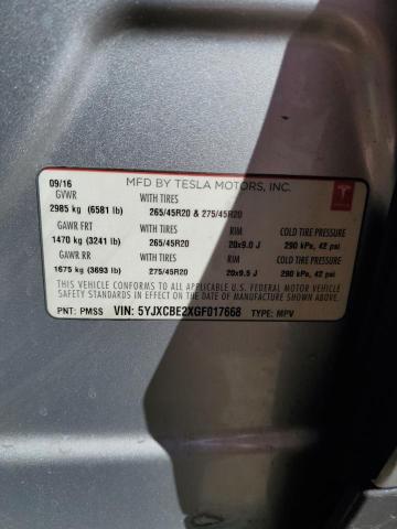 5YJXCBE2XGF017668 - 2016 TESLA MODEL X SILVER photo 12