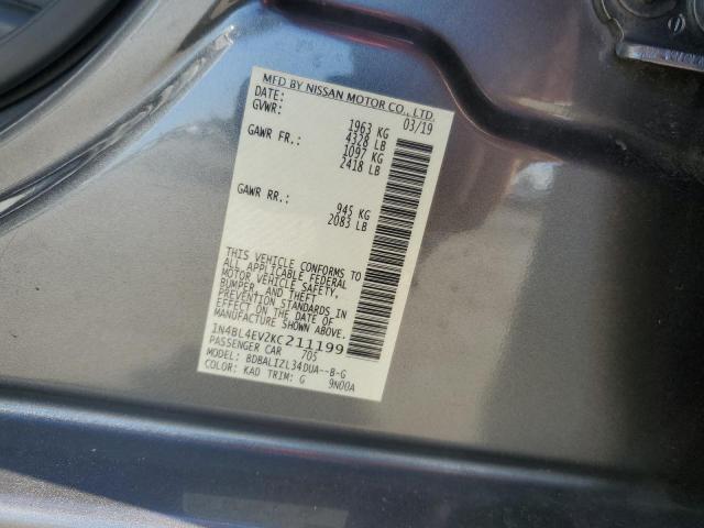 1N4BL4EV2KC211199 - 2019 NISSAN ALTIMA SL GRAY photo 12