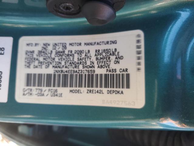 1NXBU4EE9AZ317659 - 2010 TOYOTA COROLLA BASE GREEN photo 12