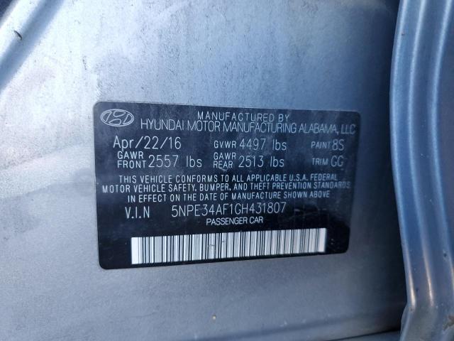 5NPE34AF1GH431807 - 2016 HYUNDAI SONATA SPORT GRAY photo 12