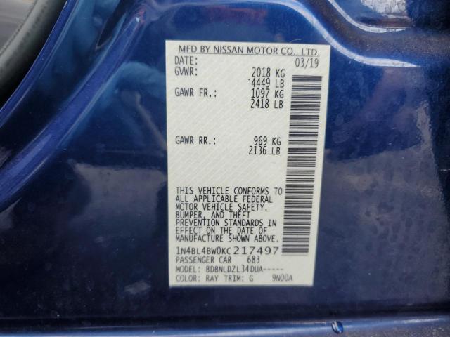 1N4BL4BW0KC217497 - 2019 NISSAN ALTIMA S BLUE photo 13