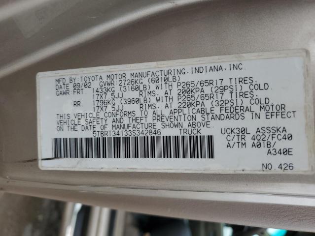 5TBRT34133S342846 - 2003 TOYOTA TUNDRA ACCESS CAB SR5 GOLD photo 13