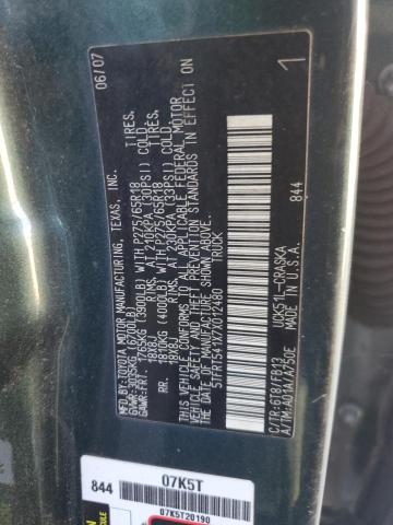 5TFRT541X7X012480 - 2007 TOYOTA TUNDRA DOUBLE CAB SR5 GREEN photo 12