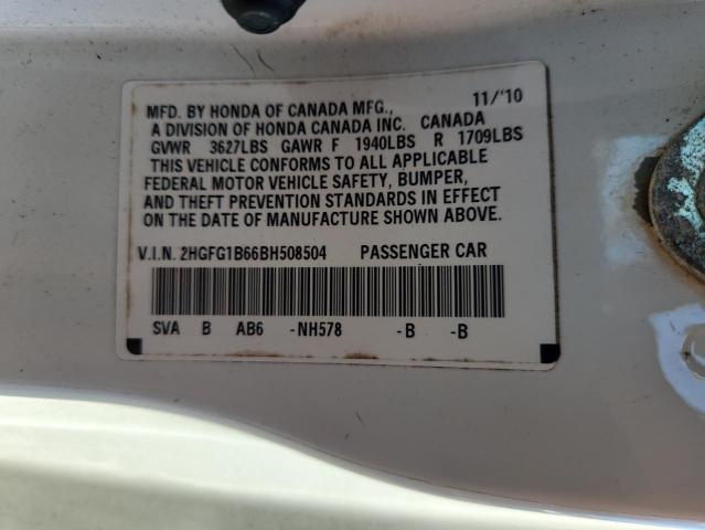 2HGFG1B66BH508504 - 2011 HONDA CIVIC LX WHITE photo 12