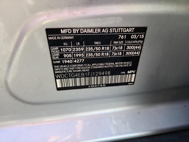 WDCTG4EB1FJ129498 - 2015 MERCEDES-BENZ GLA 250 Արծաթագույն լուսանկար 13