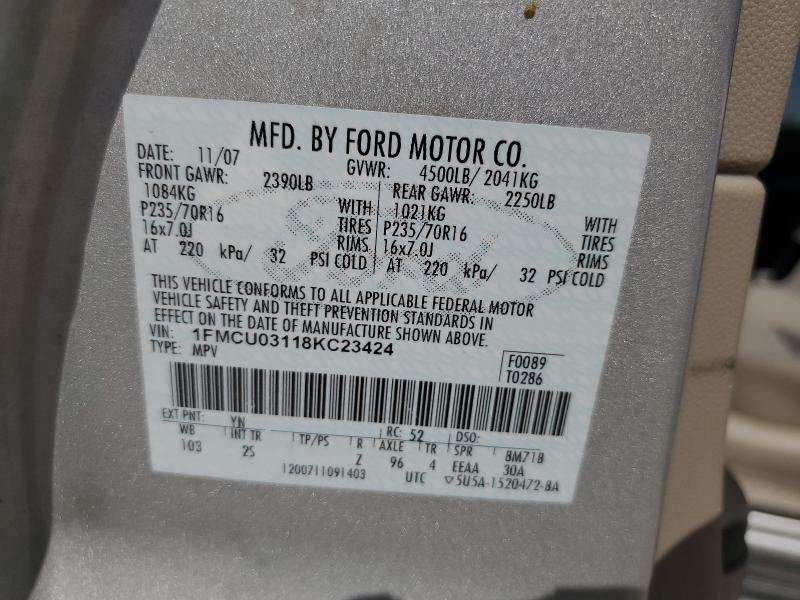 1FMCU03118KC23424 - 2008 FORD ESCAPE XLT SILVER photo 13