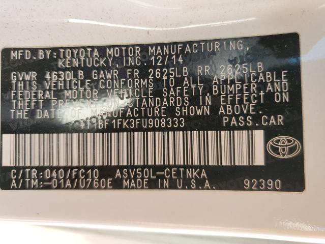 4T1BF1FK3FU908333 - 2015 TOYOTA CAMRY LE 白色 照片 13