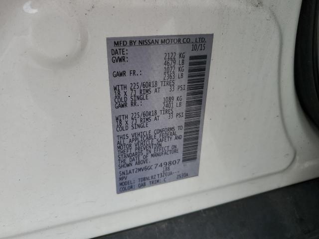 5N1AT2MV6GC749807 - 2016 NISSAN ROGUE S WHITE photo 13