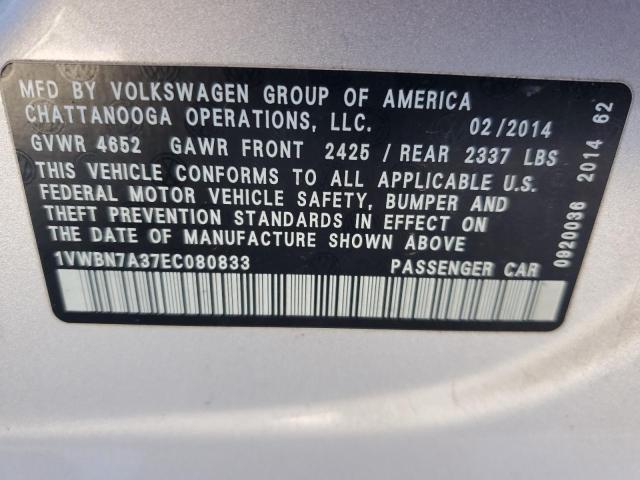1VWBN7A37EC080833 - 2014 VOLKSWAGEN PASSAT SE 银色 照片 13