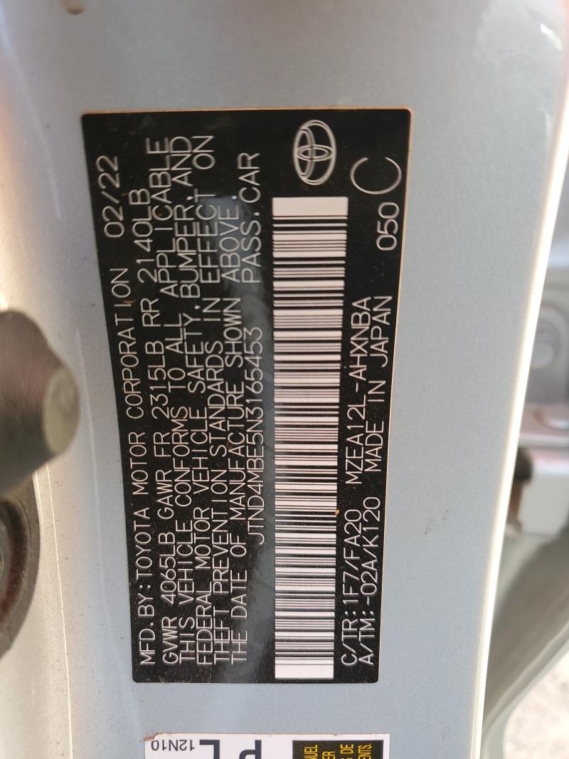 JTND4MBE5N3165453 - 2022 TOYOTA COROLLA SE SILVER photo 13