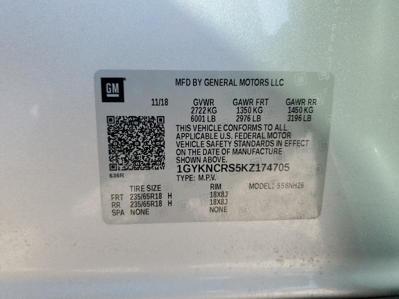 1GYKNCRS5KZ174705 - 2019 CADILLAC XT5 LUXURY 银色 照片 13