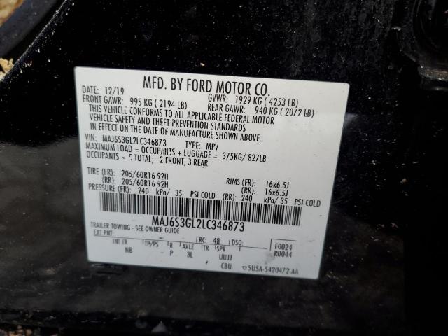 MAJ6S3GL2LC346873 - 2020 FORD ECOSPORT SE შავი ფოტო 12