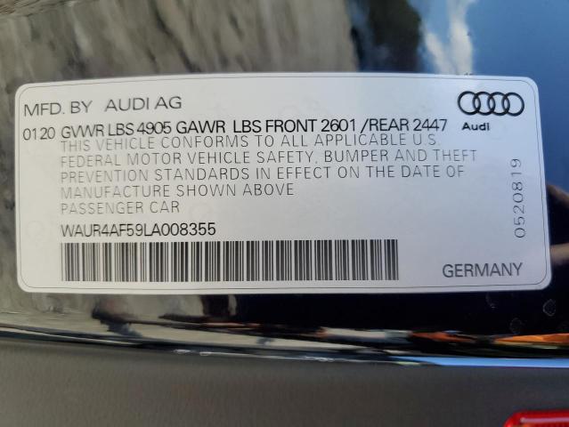 WAUR4AF59LA008355 - 2020 AUDI S5 PRESTIGE BLACK photo 12