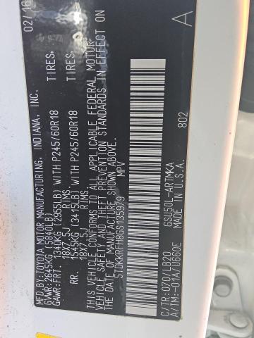 5TDKKRFH8GS135979 - 2016 TOYOTA HIGHLANDER XLE Blanc photo 13