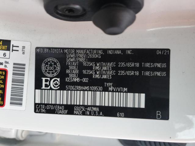 5TDGZRBH4MS109530 - 2021 TOYOTA HIGHLANDER XLE WHITE photo 14