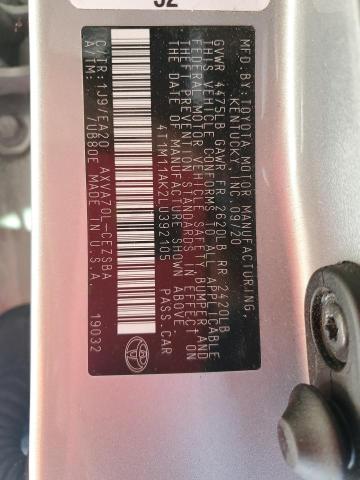 4T1M11AK2LU392105 - 2020 TOYOTA CAMRY SE 银色 照片 12