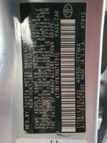 4T1BF1FK1HU797915 - 2017 TOYOTA CAMRY LE 银色 照片 12