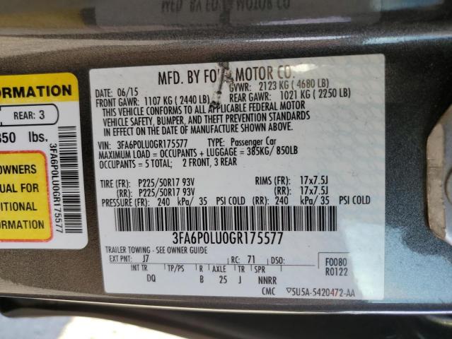 3FA6P0LU0GR175577 - 2016 FORD FUSION SE HYBRID 灰色 照片 12