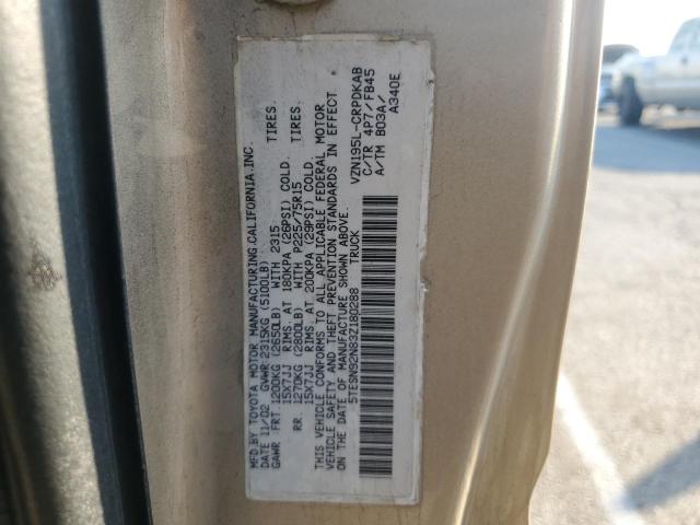 5TESN92N83Z180288 - 2003 TOYOTA TACOMA XTRACAB PRERUNNER ოქროსფერი ფოტო 12