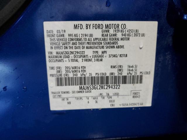 MAJ6S3GL2KC294322 - 2019 FORD ECOSPORT SE Bleu photo 13