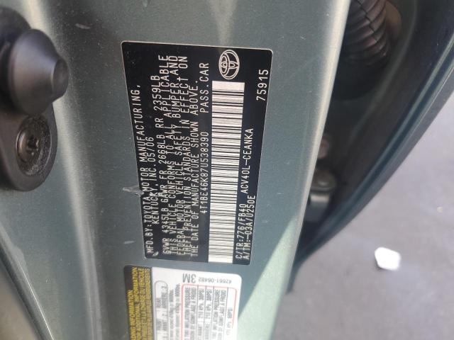 4T1BE46K87U538390 - 2007 TOYOTA CAMRY CE GREEN photo 12