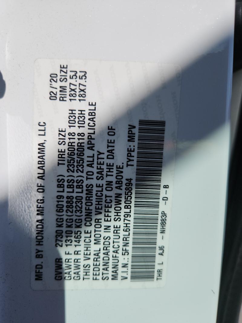 5FNRL6H79LB055894 - 2020 HONDA ODYSSEY EXL Ağ foto 14