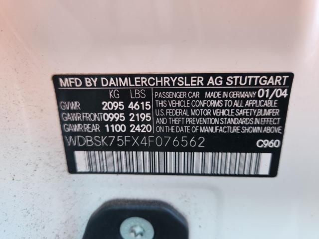 WDBSK75FX4F076562 - 2004 MERCEDES-BENZ SL 500 白色 照片 13