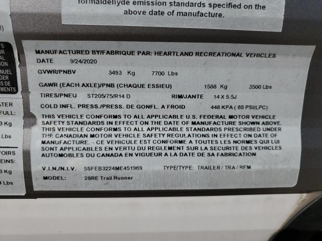 5SFEB3224ME451969 - 2021 HEARTLAND TRAIL RUNN ორფეროვანი ფოტო 10