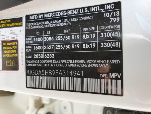 4JGDA5HB9EA314941 - 2014 MERCEDES-BENZ ML 350 4MATIC WHITE photo 13