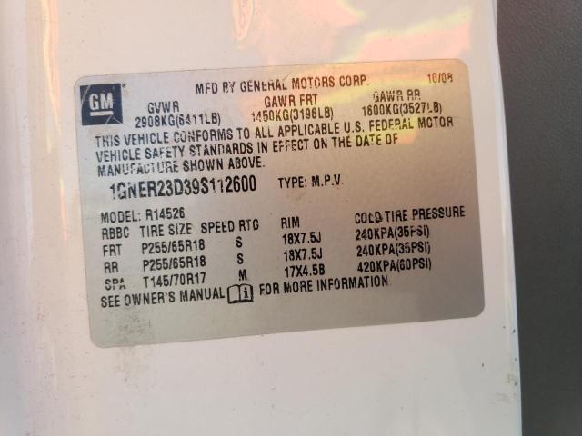 1GNER23D39S112600 - 2009 CHEVROLET TRAVERSE LT WHITE photo 12