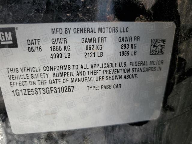 1G1ZE5ST3GF310267 - 2016 CHEVROLET MALIBU LT შავი ფოტო 12