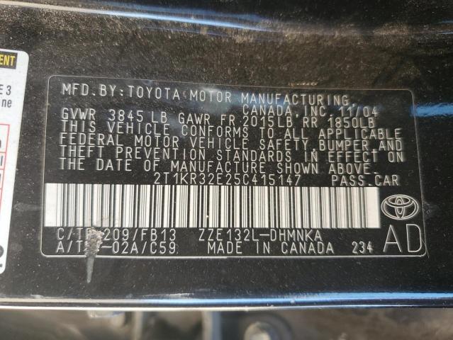 2T1KR32E25C415147 - 2005 TOYOTA COROLLA MA XR BLACK photo 12