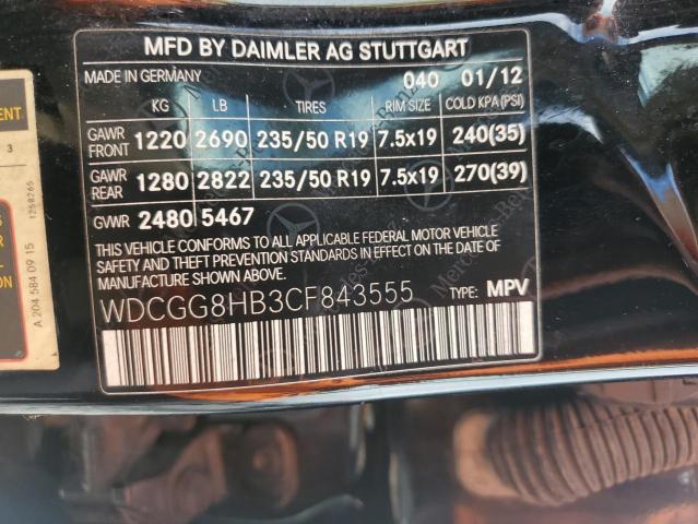 WDCGG8HB3CF843555 - 2012 MERCEDES-BENZ GLK 350 4MATIC BLACK photo 12