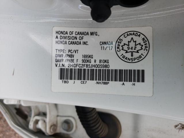 2HGFC2F85JH005980 - 2018 HONDA CIVIC EX თეთრი ფოტო 13