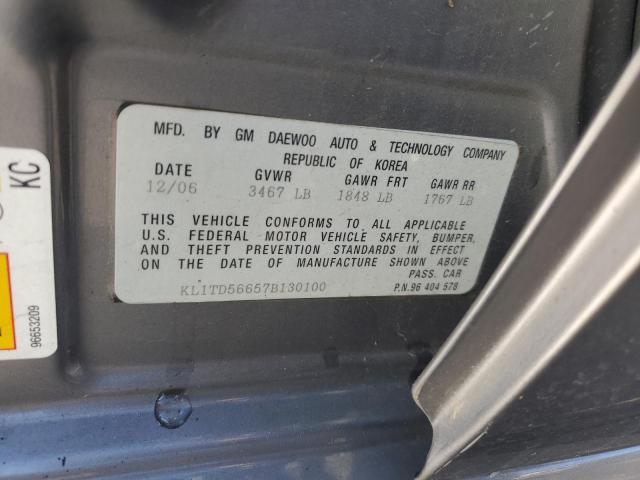 KL1TD56657B130100 - 2007 CHEVROLET AVEO BASE SILVER photo 12