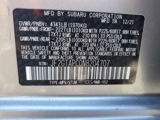JF2GTAPC0N8204707 - 2022 SUBARU CROSSTREK PREMIUM SILVER photo 13