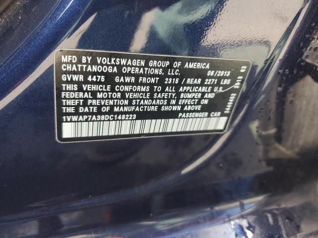 1VWAP7A38DC148223 - 2013 VOLKSWAGEN PASSAT S 蓝色 照片 12