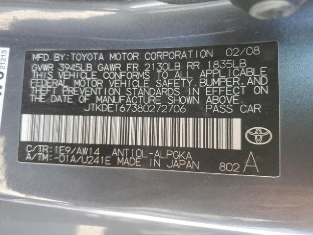 JTKDE167380272706 - 2008 TOYOTA SCION TC ნაცრისფერი ფოტო 12