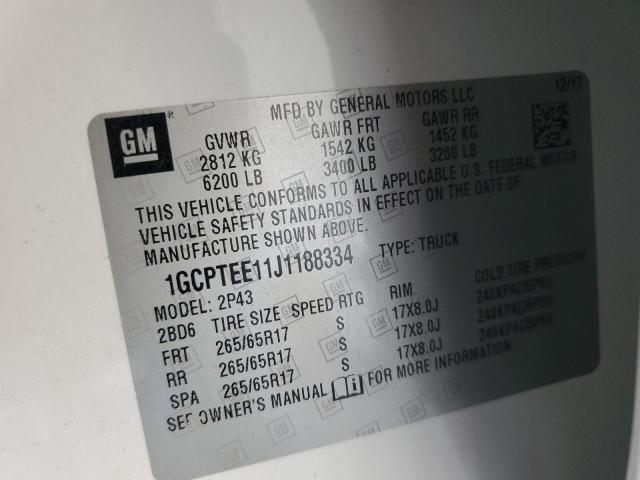 1GCPTEE11J1188334 - 2018 CHEVROLET COLORADO ZR2 WHITE photo 12