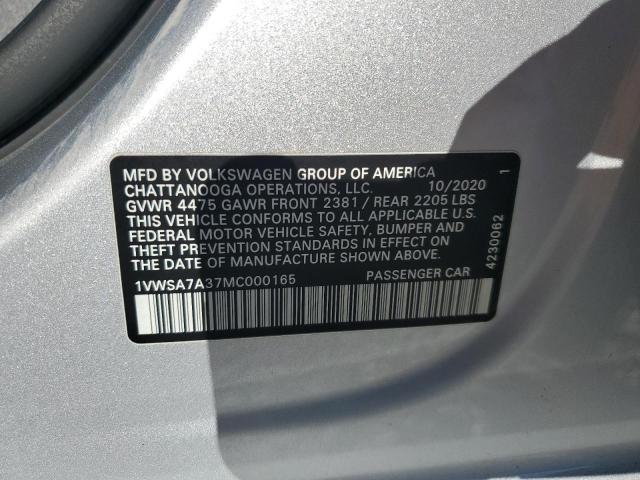1VWSA7A37MC000165 - 2021 VOLKSWAGEN PASSAT SE SILVER photo 12