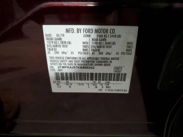 2FMPK4J97KBB60242 - 2019 FORD EDGE SEL 勃艮第红 照片 14