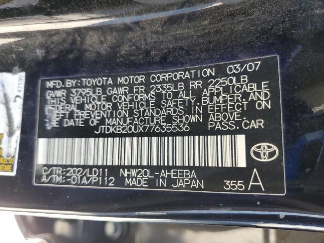 JTDKB20UX77635536 - 2007 TOYOTA PRIUS BLACK photo 12