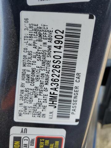 JHMFA36226S014902 - 2006 HONDA CIVIC HYBRID GRAY photo 12