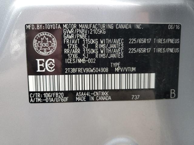 2T3BFREV9GW504908 - 2016 TOYOTA RAV4 LE SILVER photo 13
