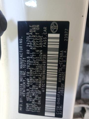4T1C11BK9NU049739 - 2022 TOYOTA CAMRY LE WHITE photo 12