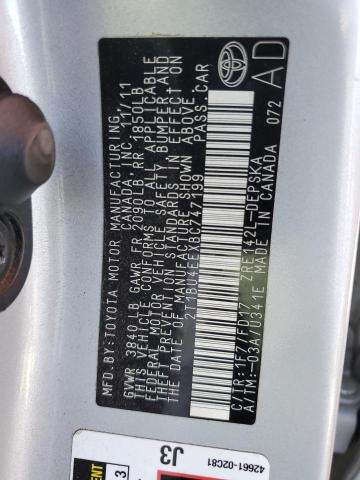 2T1BU4EEXBC747199 - 2011 TOYOTA COROLLA BASE Gümüş foto 12