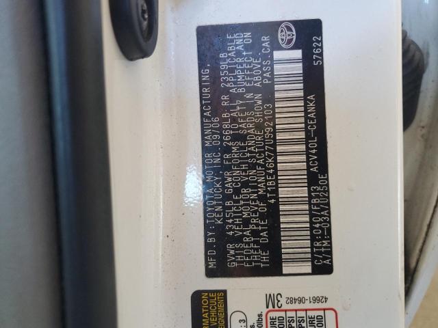 4T1BE46K77U592103 - 2007 TOYOTA CAMRY CE WHITE photo 13