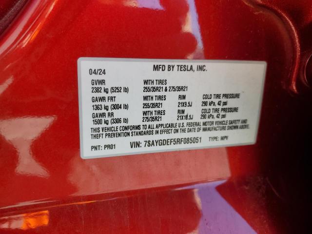 7SAYGDEF5RF085051 - 2024 TESLA MODEL Y 红色 照片 13